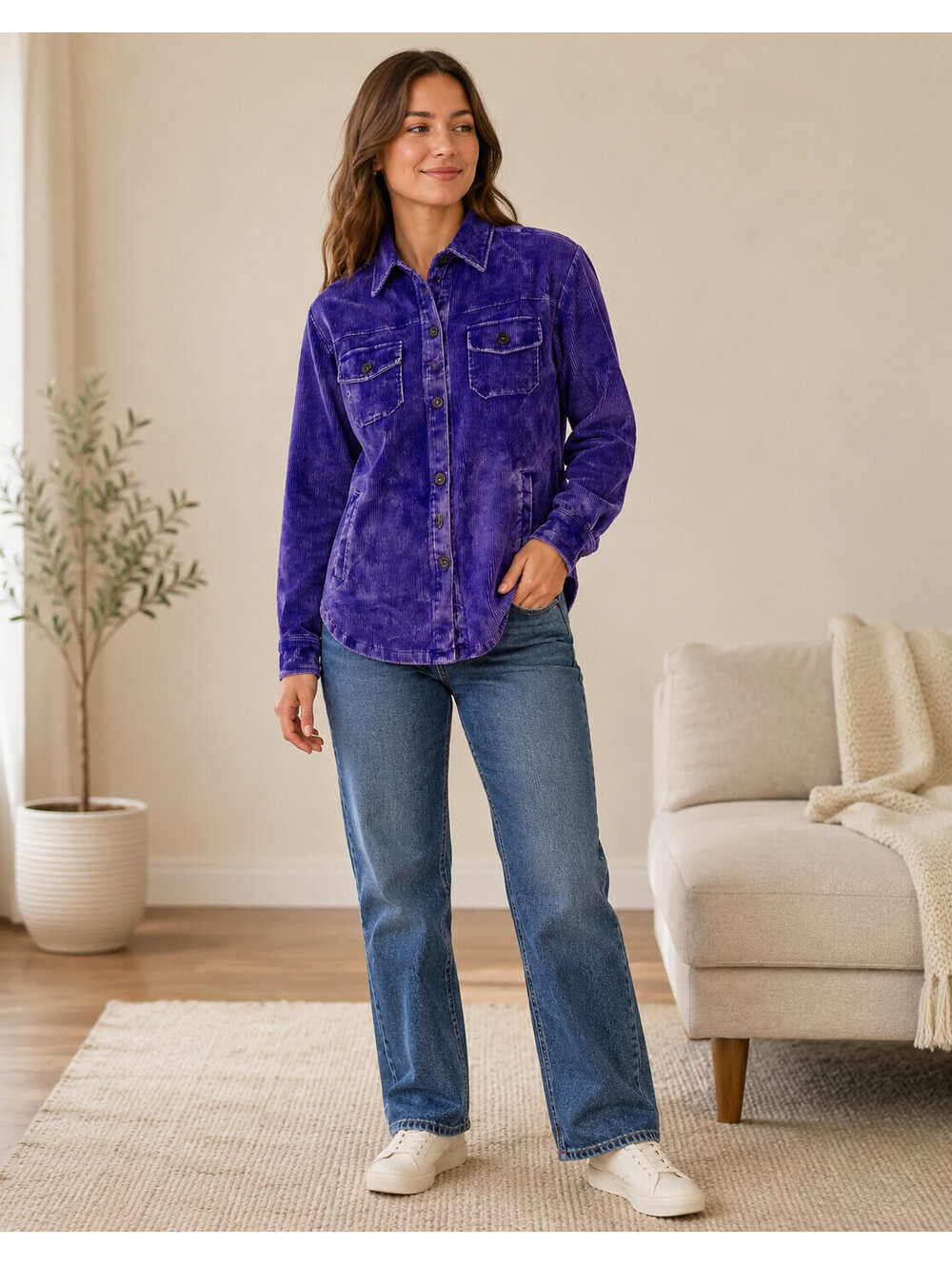 Zenana Distressed Corduroy Jacket Womens S Indigo Cotton Shacket Oversized Boho